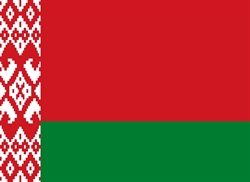 [ai] The national flag of Belarus features a red field with a green horizontal stripe at the bottom and a white decorative pattern on the left side.
